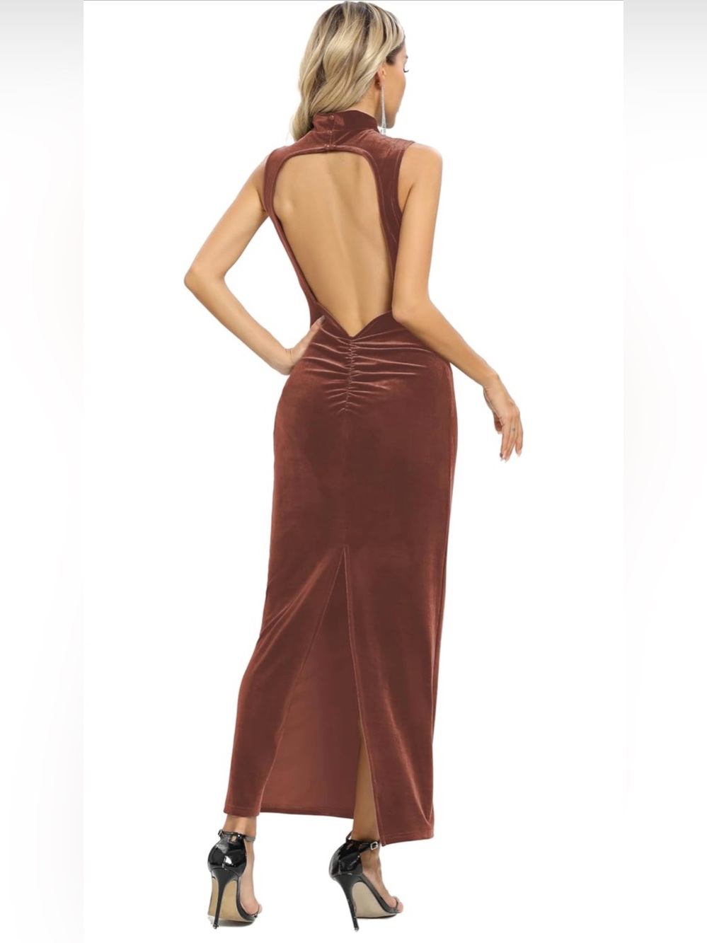 Capuffy Elegant fitted velvet dress in apricot pink, size XS
